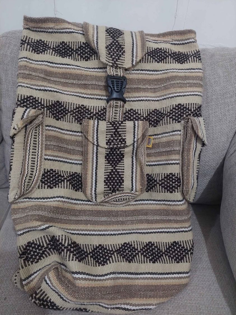 Woven Baja Style Backpack in Beige & Brown